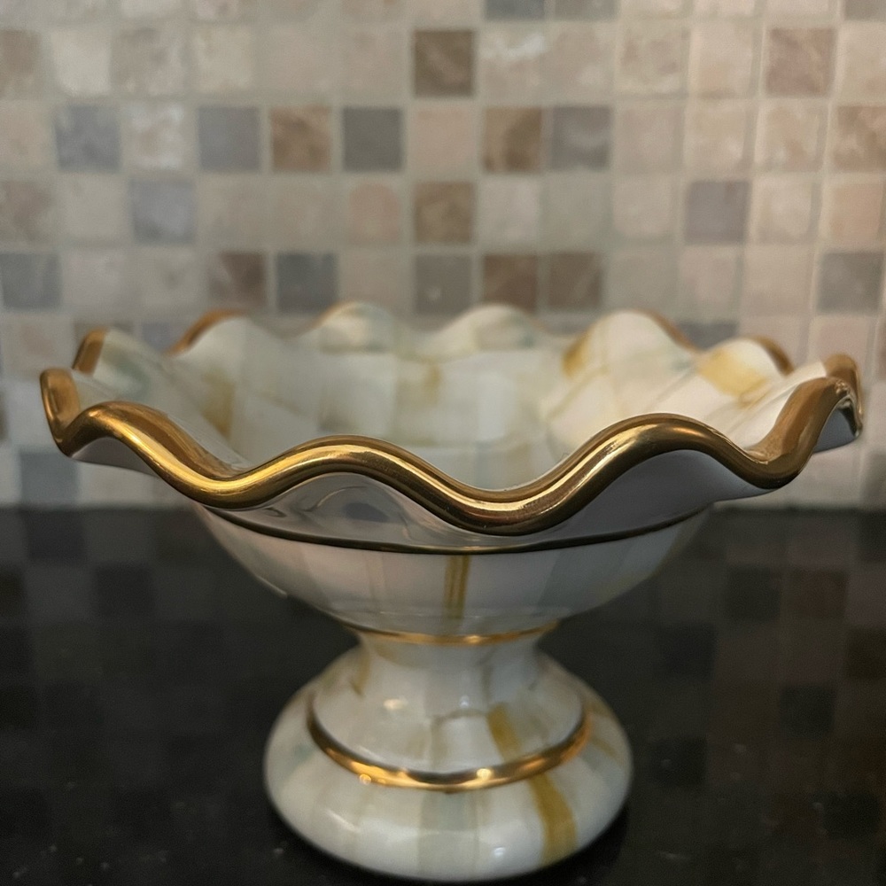 MacKenzie Childs Small Parchment Ceramic Compote - Rarest of the Rare! - Picture 2 of 16